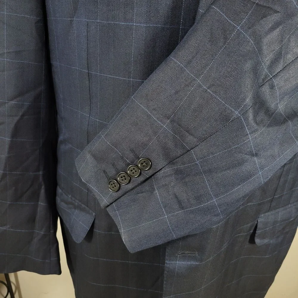 Canali AL13320/00 Men's Sport Coat Blazer Two Button Navy‎ Plaid Silk Wool 52XL